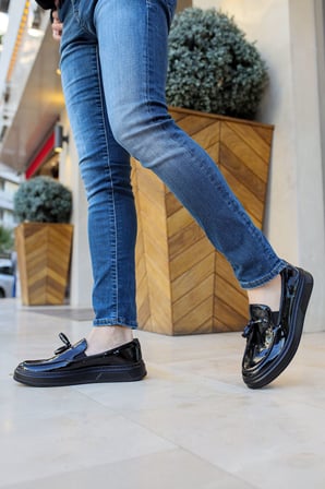Erkek Siyah Rugan Püskül Detaylı Loafer Ayakkabı - 127 - RST Loafer-X 
