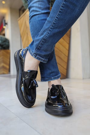Erkek Siyah Rugan Püskül Detaylı Loafer Ayakkabı - 127 - RST Loafer-X 