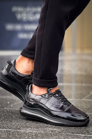 Erkek Siyah Rugan Bağcıklı Paraşüt Kumaş Ayakkabı - 179 - RST Sporty Runner 