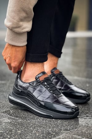 Erkek Siyah Rugan Bağcıklı Paraşüt Kumaş Ayakkabı - 179 - RST Sporty Runner 