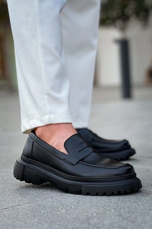 Erkek Siyah Kalın Taban Loafer Ayakkabı - 2417 - FST 