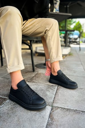 Erkek Siyah Bağcıklı Spor Ayakkabı - 979 - Santoni CRT Spor 