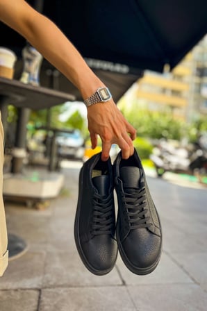 Erkek Siyah Bağcıklı Spor Ayakkabı - 979 - Santoni CRT Spor 
