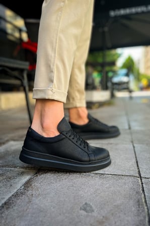 Erkek Siyah Bağcıklı Spor Ayakkabı - 979 - Santoni CRT Spor 