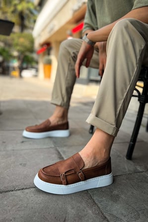Erkek Taba Kemer Tokalı Loafer Ayakkabı - 417 - CBT Mancini 