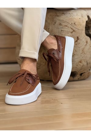 Erkek Kahve Triko Kalın Taban Loafer Ayakkabı - 2602 - Triko 