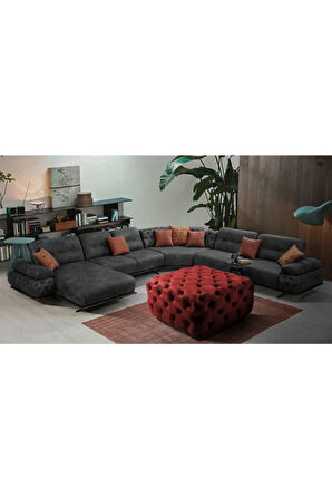 Bordo Kare Chester Model Kapitoneli Orta Puf