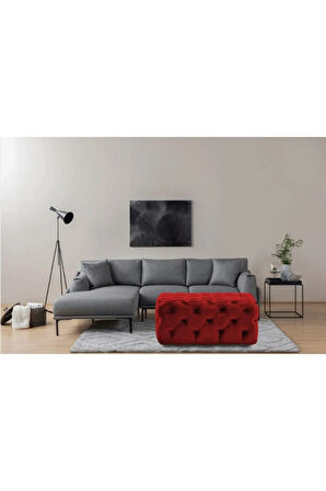 Bordo Kare Chester Model Kapitoneli Orta Puf