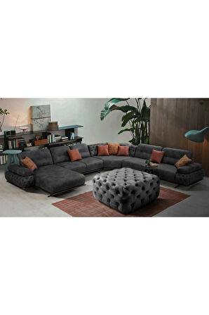 Açık Gri Kare Chester Model Kapitoneli Orta Puf