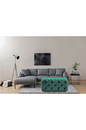 Yeşil Kare Chester Model Kapitoneli Orta Puf