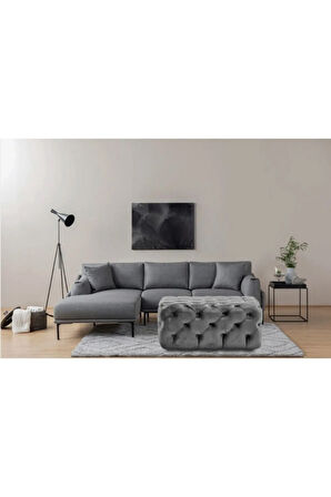 Gri Kare Chester Model Kapitoneli Orta Puf