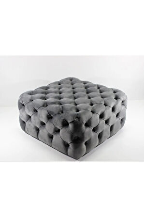 Gri Kare Chester Model Kapitoneli Orta Puf