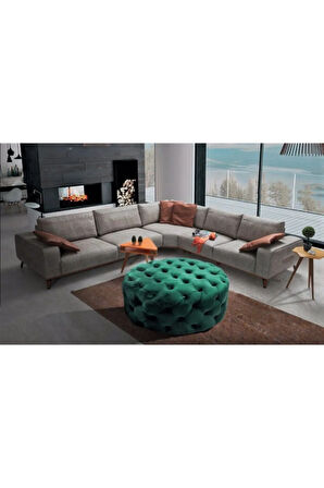 Yeşil Yuvarlak Chester Model Kapitoneli Orta Puf