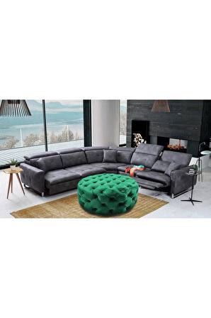 Yeşil Yuvarlak Chester Model Kapitoneli Orta Puf