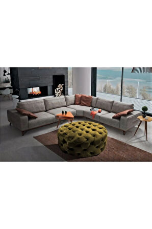 Sarı Yuvarlak Chester Model Kapitoneli Orta Puf