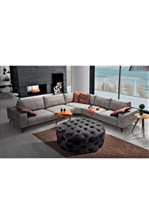 Antrasit Yuvarlak Chester Model Kapitoneli Orta Puf