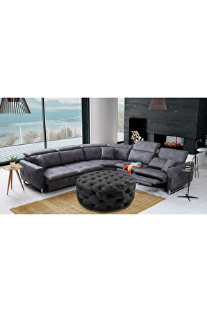 Antrasit Yuvarlak Chester Model Kapitoneli Orta Puf