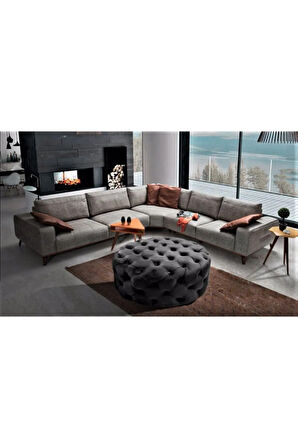 Gri Yuvarlak Chester Model Kapitoneli Orta Puf