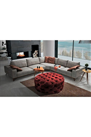 Bordo Yuvarlak Chester Model Kapitoneli Orta Puf