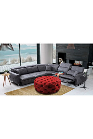 Bordo Yuvarlak Chester Model Kapitoneli Orta Puf