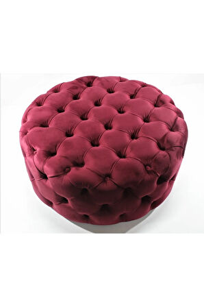 Bordo Yuvarlak Chester Model Kapitoneli Orta Puf