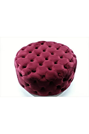 Bordo Yuvarlak Chester Model Kapitoneli Orta Puf