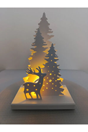 Geyik ve Çam Ağaçlı LED Gece Lambası – Dekoratif Masa Üstü Işık