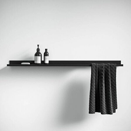 Metal Duvar Rafı Mat Siyah 60 cm | 1.5 mm Dkp Çelik, Havlu Askılı, Elekt­rostatik Toz Boyalı, Banyo-Mutfak Organizer