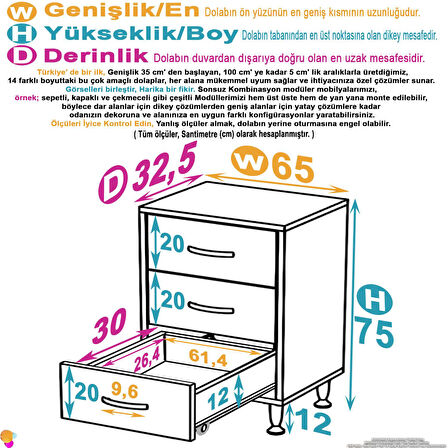 Efil 3'lü Çekmece Banyo Dolabı Çok Amaçlı Çekmecelerle Daha Düzenli 65x75x32,5 cm