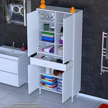 Sare Banyo ve Mutfak Dolabı Çok Amaçlı Dolap  Tek Çekmece 4 Kapak 7 Raf 10 Bölme 85x173x32,5 cm