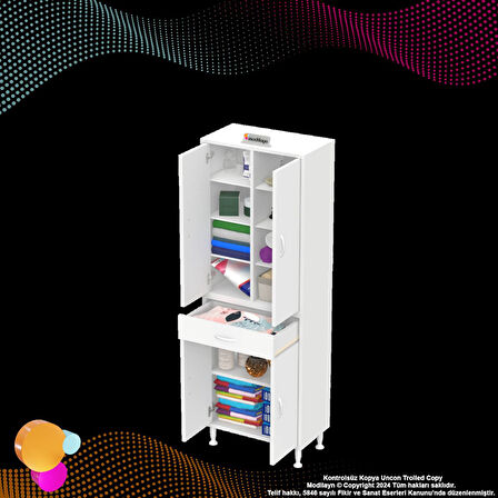 Sare Banyo ve Mutfak Dolabı Çok Amaçlı Dolap  Tek Çekmece 4 Kapak 7 Raf 10 Bölme 55x173x32,5 cm