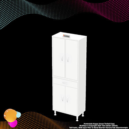 Sare Banyo ve Mutfak Dolabı Çok Amaçlı Dolap  Tek Çekmece 4 Kapak 7 Raf 10 Bölme 55x173x32,5 cm
