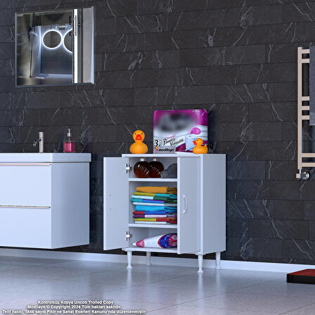 Efil Dolap Dar Alanlar İçin Çok Amaçlı Dolap Çift Kapaklı 3 Göz Raf Dolap 60x75x32,5 cm