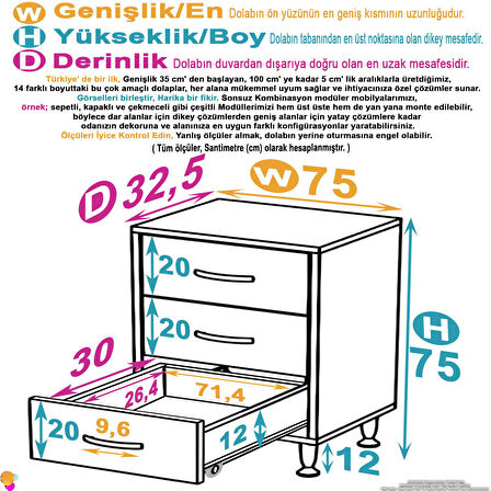 Efil 3'lü Çekmece Banyo Dolabı Çok Amaçlı Çekmecelerle Daha Düzenli 75x75x32,5 cm