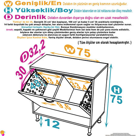 Efil Banyo Dolabı Düzenleyici Dolap Çift Gözlü Sepet Hazneli Mini Banyo Dolabı 75x75x32,5 cm