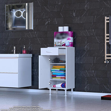 Mira  Banyo ve Mutfak Dolabı  Çok Amaçlı Dolap 1 Çekmece Tek Kapak 2 Raf 3 Bölme 35x88x32,5 cm
