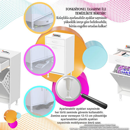 Mira Mutfak Ve Banyo Dolabı 55 cm Tek Göz Sepetli Çok Amaçlı Kirli Çamaşır Dolabı 55x88x32,5 cm