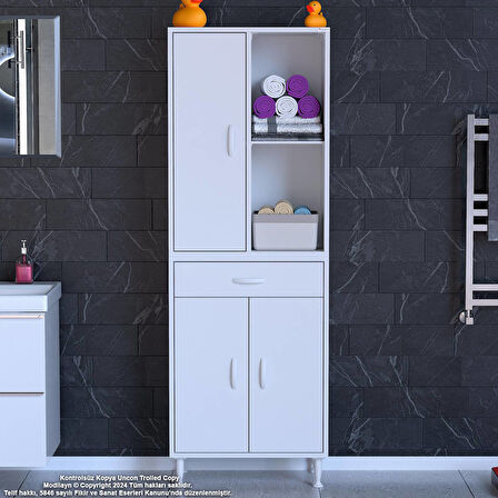 Kayra Banyo ve Mutfak Dolabı Çok Amaçlı Dolap Tek Çekmece 3 Kapak 3 Raf 6 Bölme 65x173x32,5 cm