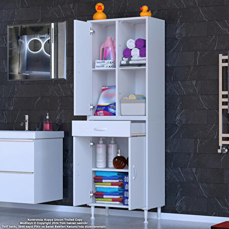 Kayra Banyo ve Mutfak Dolabı Çok Amaçlı Dolap Tek Çekmece 3 Kapak 3 Raf 6 Bölme 65x173x32,5 cm