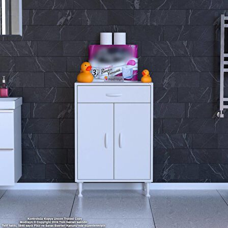 Mira Banyo ve Mutfak Dolabı Çok Amaçlı Dolap Tek Çekmeceli 2 Kapaklı 2 Raf 3 Bölme 55x88x32,5 cm
