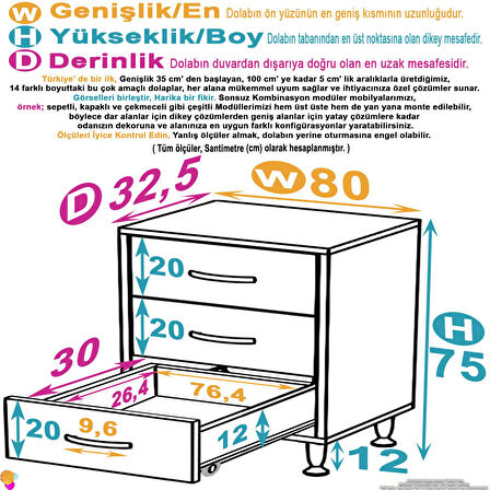 Efil 3'lü Çekmece Banyo Dolabı Çok Amaçlı Çekmecelerle Daha Düzenli 80x75x32,5 cm