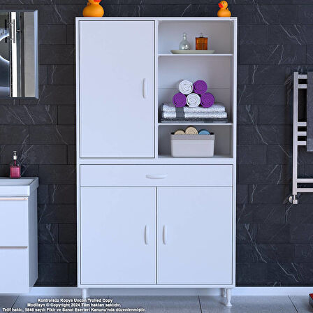 Kayra Banyo ve Mutfak Dolabı Çok Amaçlı Dolap Tek Çekmece 3 Kapak 5 Raf 8 Bölme 95x173x32,5 cm
