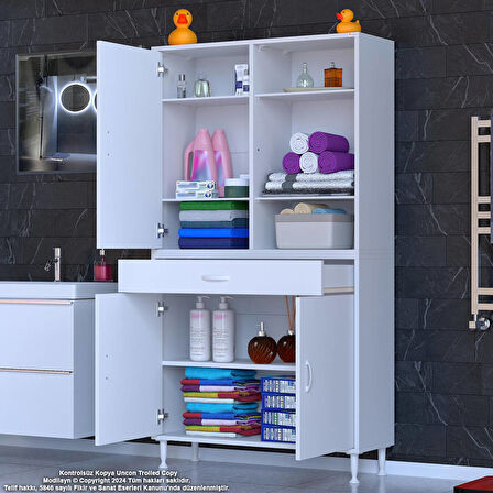 Kayra Banyo ve Mutfak Dolabı Çok Amaçlı Dolap Tek Çekmece 3 Kapak 5 Raf 8 Bölme 95x173x32,5 cm