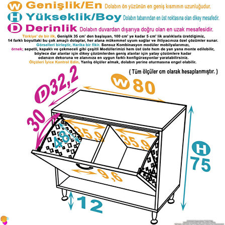 Efil Banyo Dolabı Düzenleyici Dolap Çift Gözlü Sepet Hazneli Mini Banyo Dolabı 80x75x32,5 cm