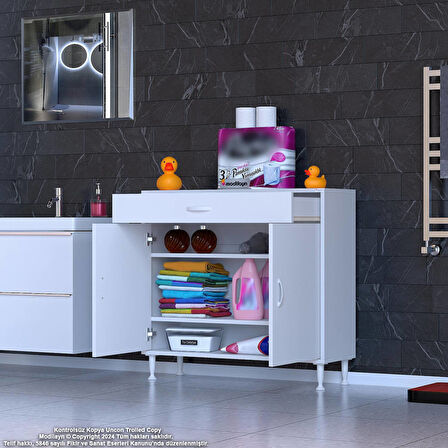 EMİR 90 x 88 x 32,5 cm 1 Çekmece 2 Kapak 2 Raf 3 Bölme Çok Amaçlı Banyo & Mutfak Dolabı