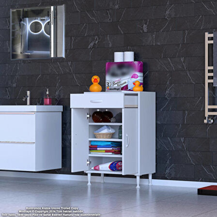 Mira Banyo ve Mutfak Dolabı Çok Amaçlı Dolap Tek Çekmece 2 Kapak 3 Raf 4 Bölme 55x88x32,5 cm