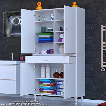 Sare Banyo ve Mutfak Dolabı Çok Amaçlı Dolap  Tek Çekmece 4 Kapak 7 Raf 10 Bölme 90x173x32,5 cm