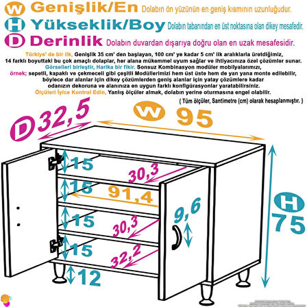 Efil 95x75x32, 5 cm’ lik Dolap Dar Alanlar İçin Çok Amaçlı Dolap 4 Bölmeli Dolap 95x75x32, cm