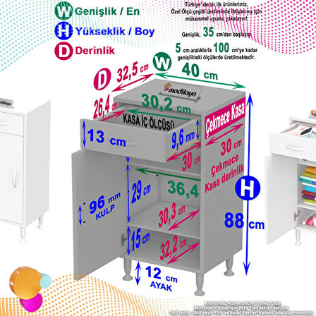 Mira Banyo ve Mutfak Dolabı Çok Amaçlı Dolap Tek Çekmece 1 Kapak 2 Raf 3 Bölme 40x88x32,5 cm