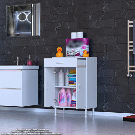 Mira Banyo ve Mutfak Dolabı Çok Amaçlı Dolap Tek Çekmece 2 Kapak 1 Raf 2 Bölme 55x88x32,5 cm